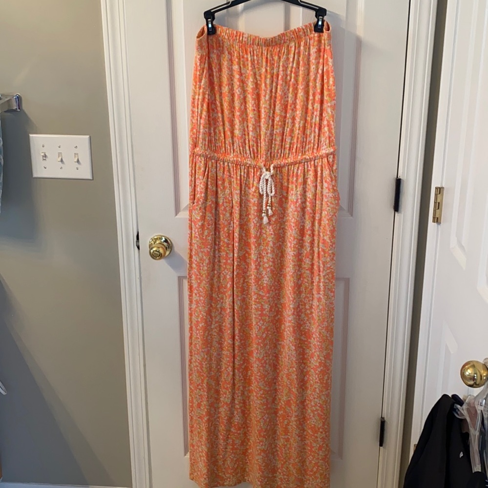 Gap bright floral drawstring maxi dress with pockets